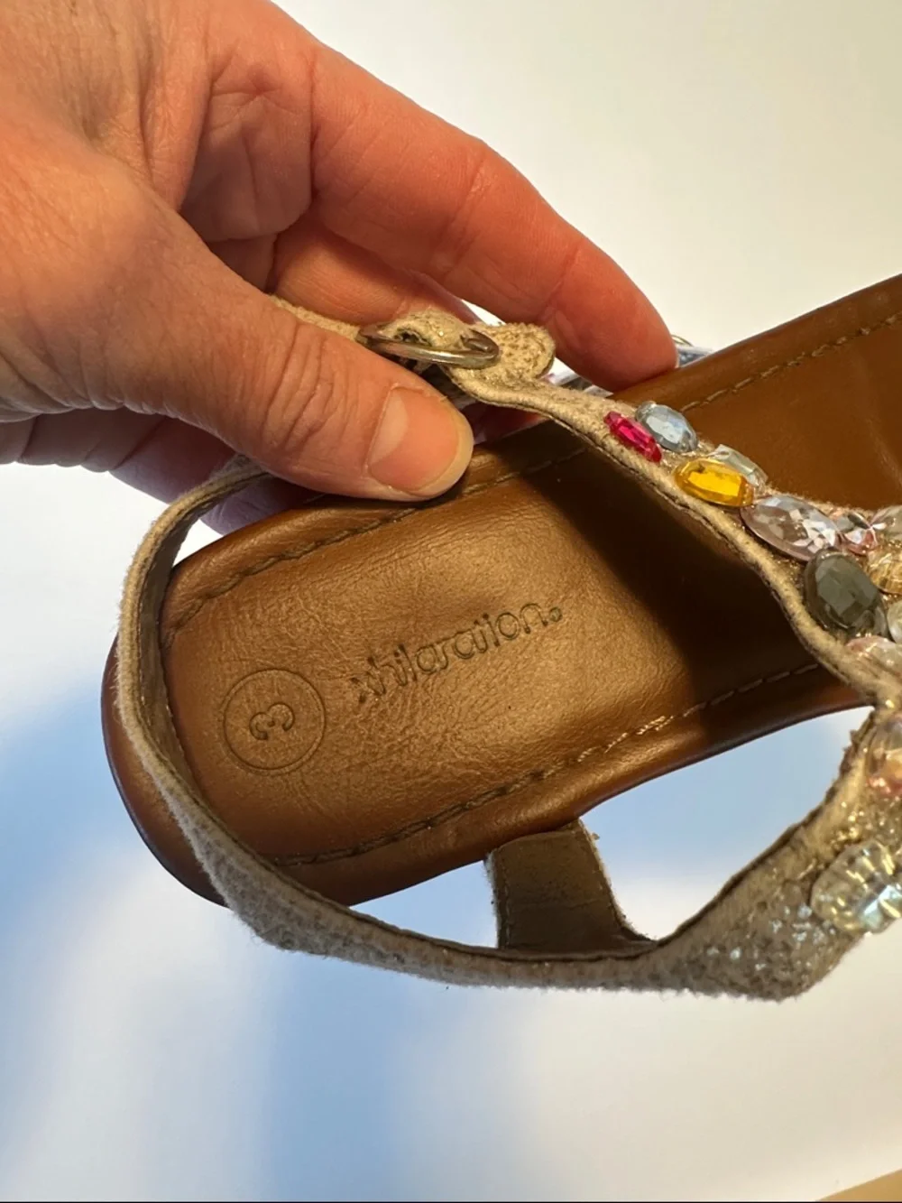 Xhilaration Brown Footbed Sandals with Multicolor Gem T-Strap